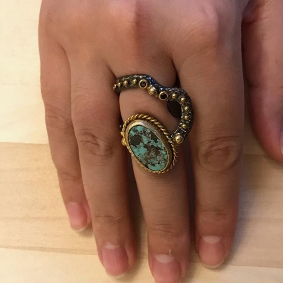 Silver&18K Caribbean Larimar Ocean Green WomenRing - Picture 6 of 6